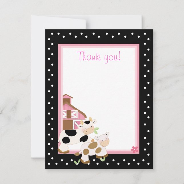 4x5 Pink Farm Baby Moo Cow Matte Flat Thank you (Front)