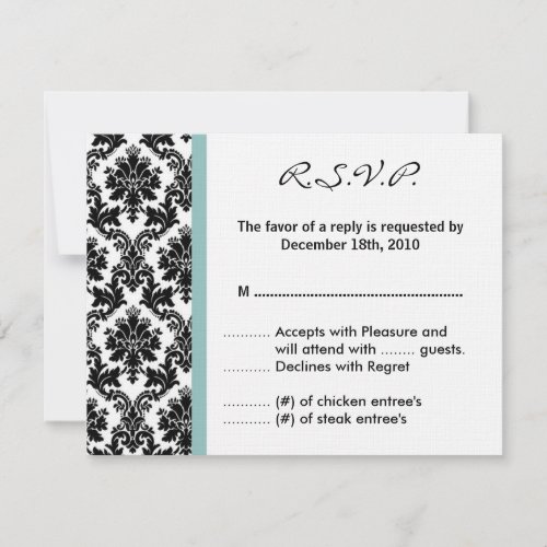 4x5 R.S.V.P. Reply Card Black Damask Blue