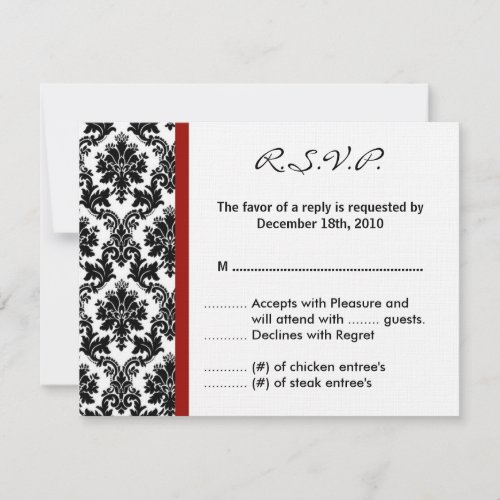 4x5 RSVP Reply Card _ Black Damask Red Crimson