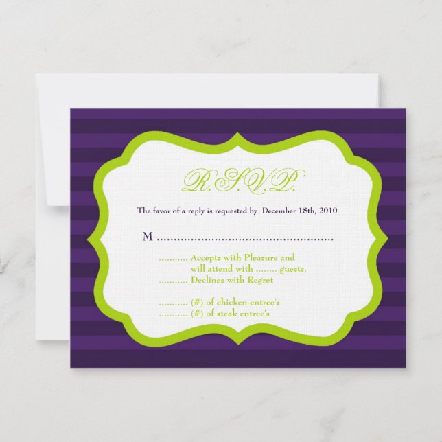 4x5 R.S.V.P. Reply Card Lime Green & Purple Stripe (Front)