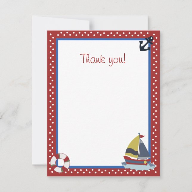 4x5 Sailing Away Sailboat Red Matte Flat Thank you Note Card (Front)