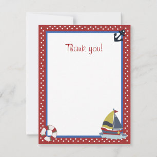 4x5 Sailing Away Sailboat Red Matte Flat Thank you Note Card