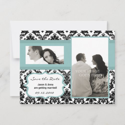 4x5 Save the Date Card Black Damask Blue