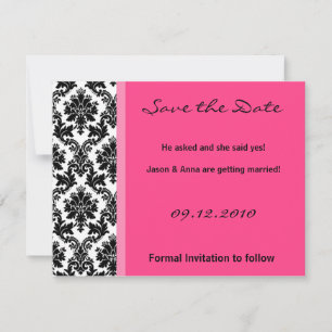 4x5 Save the Date Card - Black Damask & Hot Pink