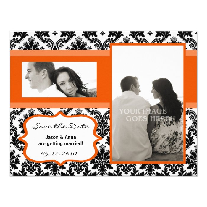 4x5 Save the Date Card   Black Damask & Orange Custom Announcements