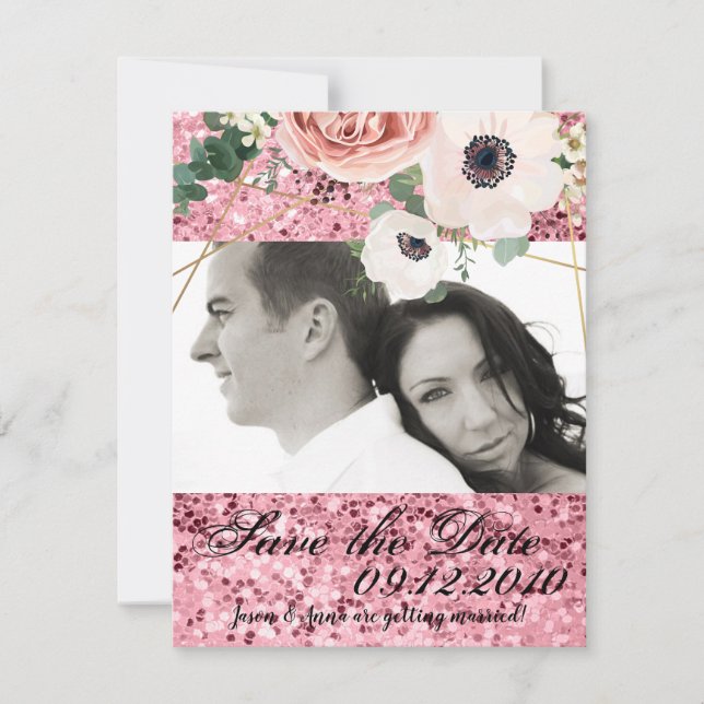 4x5 Save the Date Card Geometric Garden Rose Gold (Front)