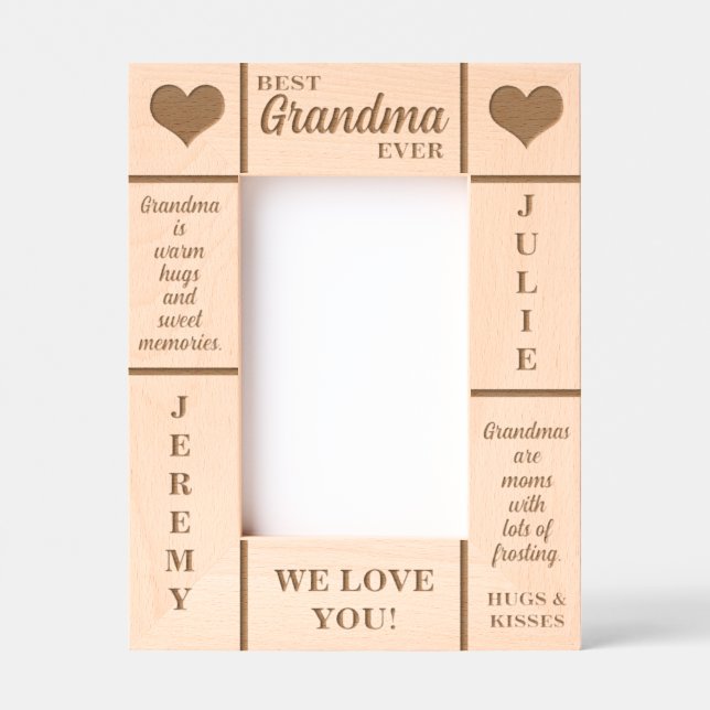 4x6 BEST Grandma Ever Grandkids Names Etched Frame (Front)