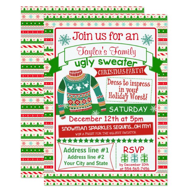 4x6 Christmas Party Invitation Card Ugly Sweater