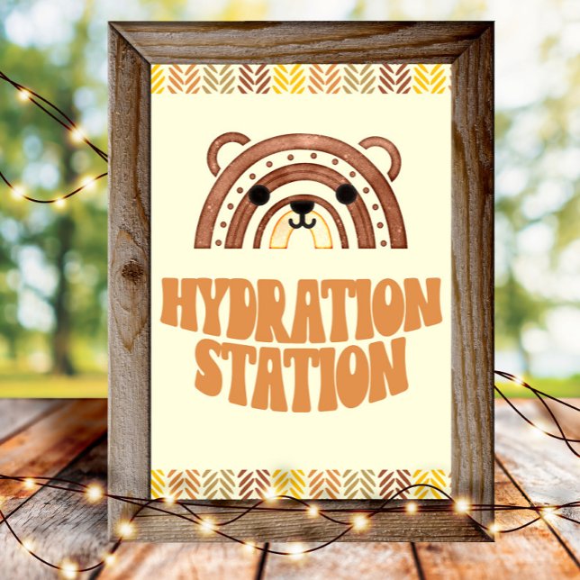 4x6 Hydration Station Boho Woodland Bear Birthday Poster (Creator Uploaded)