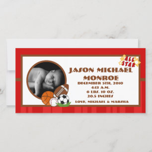 4x8 All Star Red Photo Birth Announcement