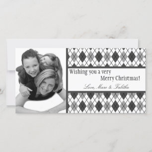 4x8 Black White Argyle Frame PHOTO Christmas Card