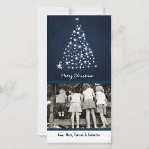 4x8 Blue Snowflake XMAS Tree PHOTO Christmas Card
