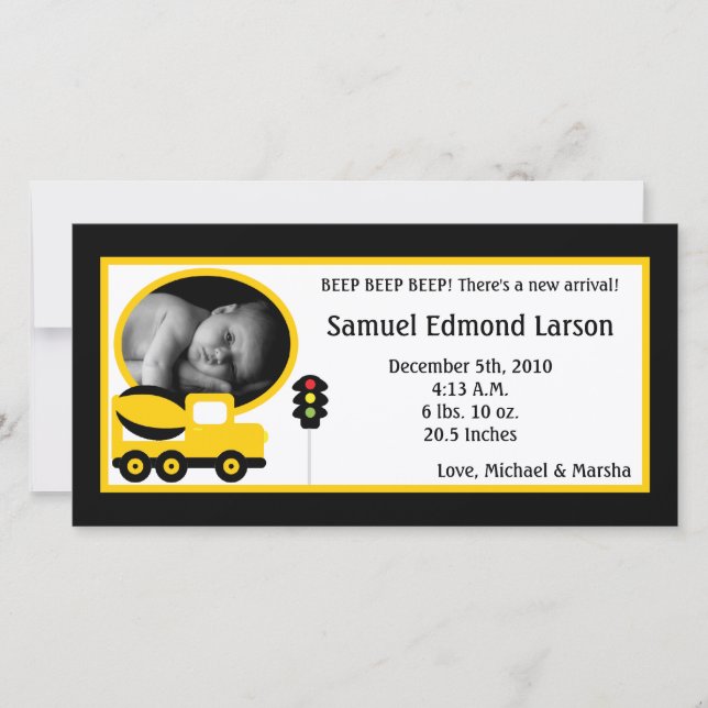 4x8 Construction Photo Birth Announcement (Front)