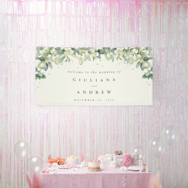 4'x8' Cream Snowberry+Eucalyptus Wedding Welcome Banner (Party)