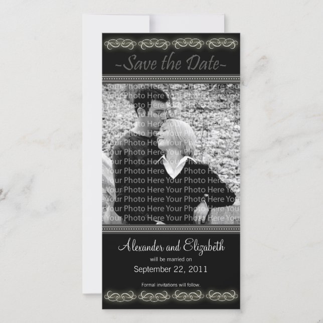 4x8" Elegant Black Save the Date Announcement (Front)