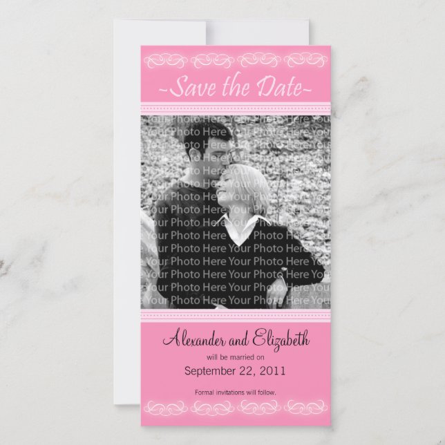 4x8" Elegant Pink Save the Date Announcement (Front)