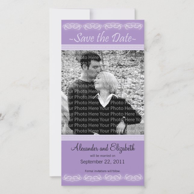 4x8" Elegant Purple Save the Date Announcement (Front)