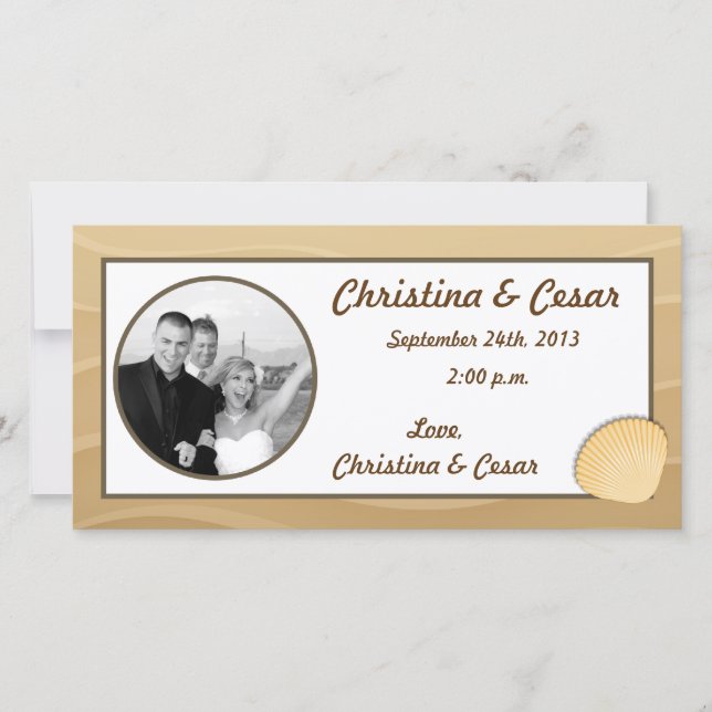 4x8 Engagement Photo Announcement Seashells on San (Front)