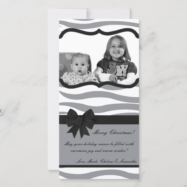 4x8 Gray Black Zebra Prin PHOTO Christmas Card (Front)
