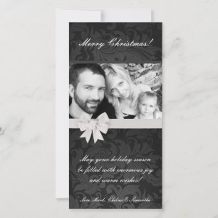 4x8 Gray Gre Floral Bow Ribbo PHOTO Christmas Card