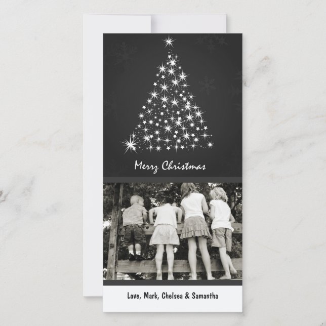 4x8 Gray Snowflake XMAS Tree PHOTO Christmas Card (Front)