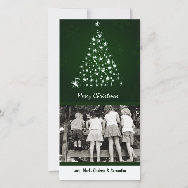 4x8 Green Snowflake XMAS Tree PHOTO Christmas Card (Front)