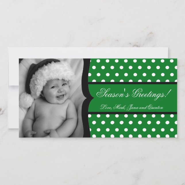 4x8 Green White Polka Frame PHOTO Christmas Card (Front)