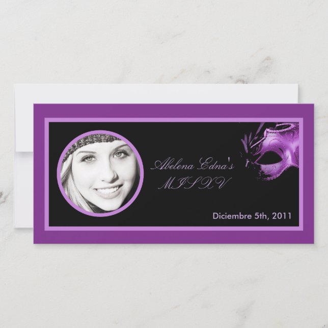 4x8 Mis XV Purple Lilac Black Party Announcement (Front)