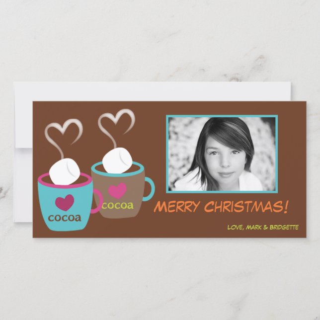 4x8 Modern Cocoa Cups PHOTO Christmas Card (Front)