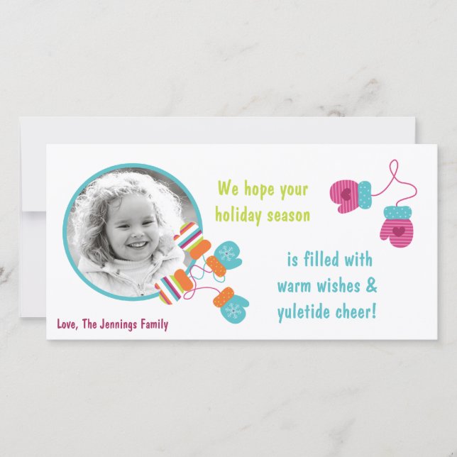 4x8 Modern Color Mitten PHOTO Christmas Card (Front)