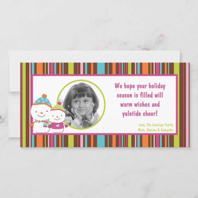 4x8 Modern Snowman PHOTO Christmas Card (Front)