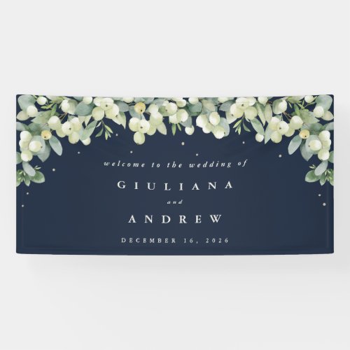 4x8 Navy SnowberryEucalyptus Wedding Welcome Banner