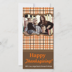 4x8 Orange & Brown Plaid PHOTO Thanksgiving Card