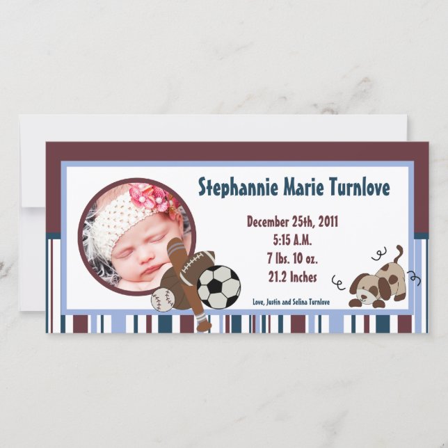 4x8 Photo Birth Announcement Lil League Puppy Dog (Front)