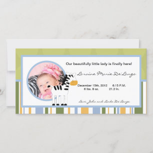 4x8 Photo Birth Announcement Safari Friends Zebra