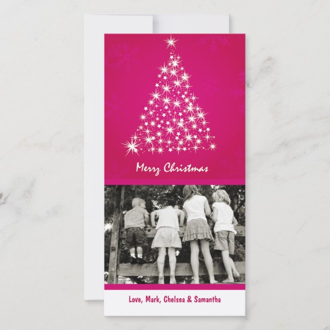 4x8 Pink Snowflake XMAS Tree PHOTO Christmas Card (Front)