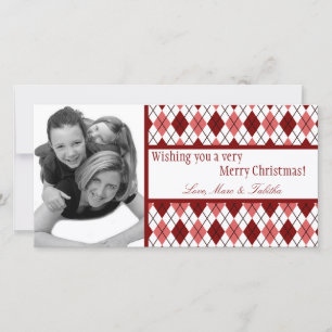 4x8 Red White Argyle Frame PHOTO Christmas Card
