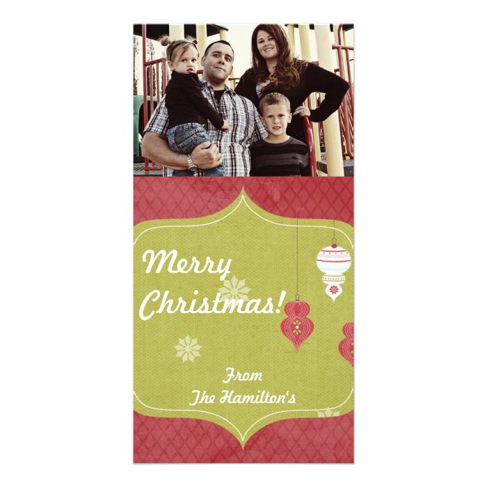 4x8 Red White Christmas Ornaments PHOTO Card