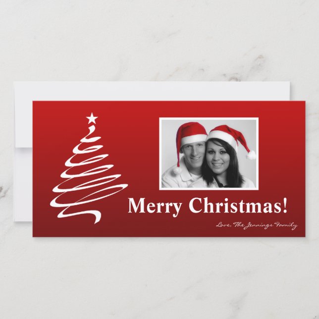 4x8 Red White XMAS Tree PHOTO Christmas Card (Front)