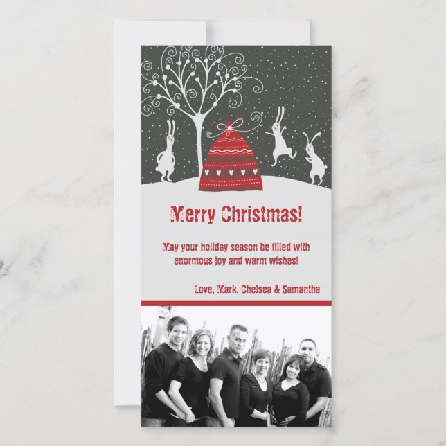 4x8 Snow Bunnies Bunny Rabbit PHOTO Christmas Card (Front)