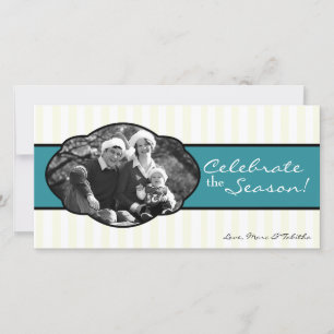 4x8 Teal White Striped Frame PHOTO Christmas Card