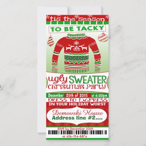 4x8 ticket style Christmas Party Invitation adult