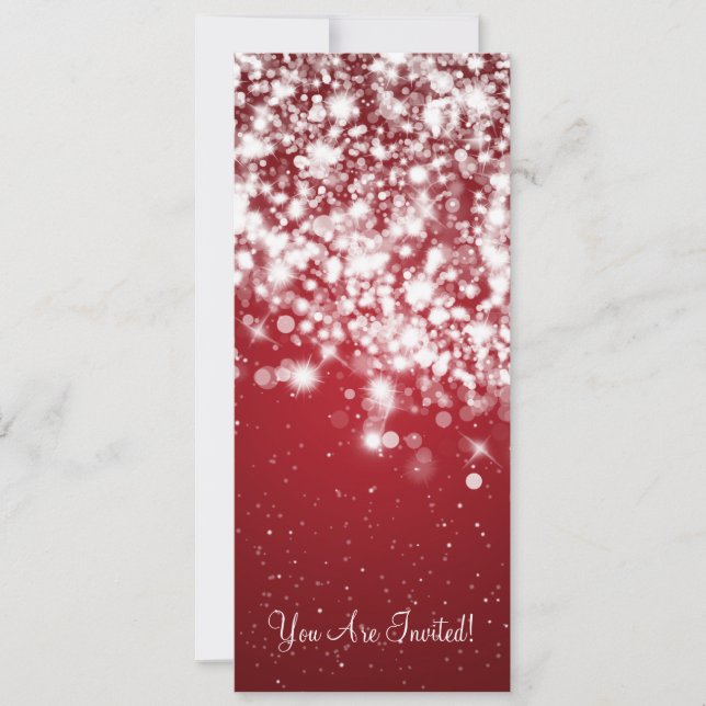 4x9.25 Elegant Wedding Sparkling Wave Red Invitation (Front)