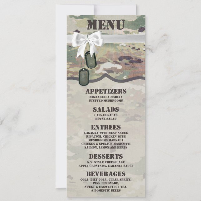 4x9.25 Menu Cards Army OCP Camo Uniform Camoflauge (Front)