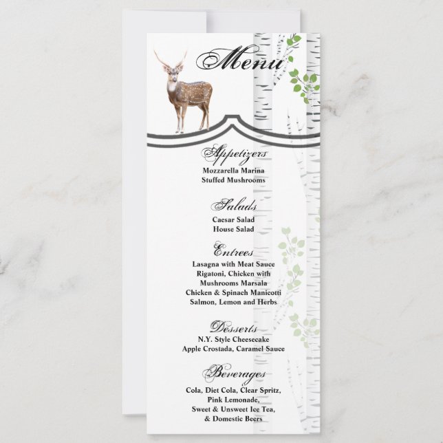4x9.25 Menu Cards Deer Doe Buck Woodland Hunting (Front)