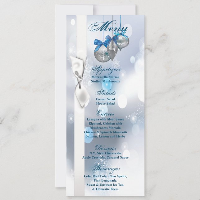 4x9.25 Menu Cards Ornaments Snowflakes Snow Flakes (Front)