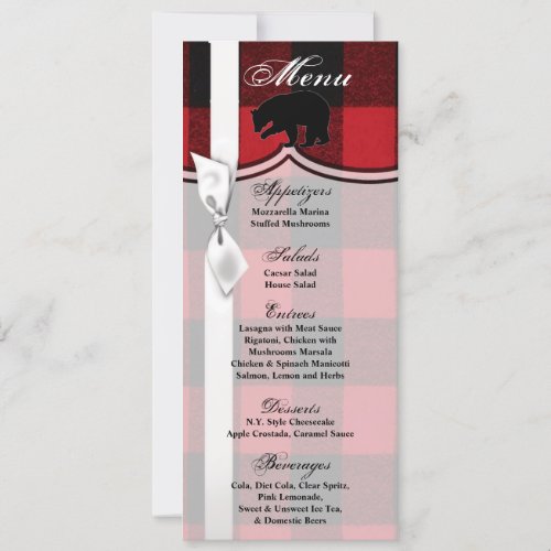 4x925 Menu Cards Red Plaid Black Bear