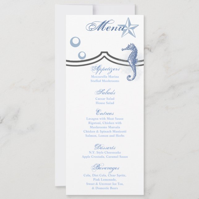 4x9.25 Menu Cards Seahorse Sea Ocean Beach (Front)