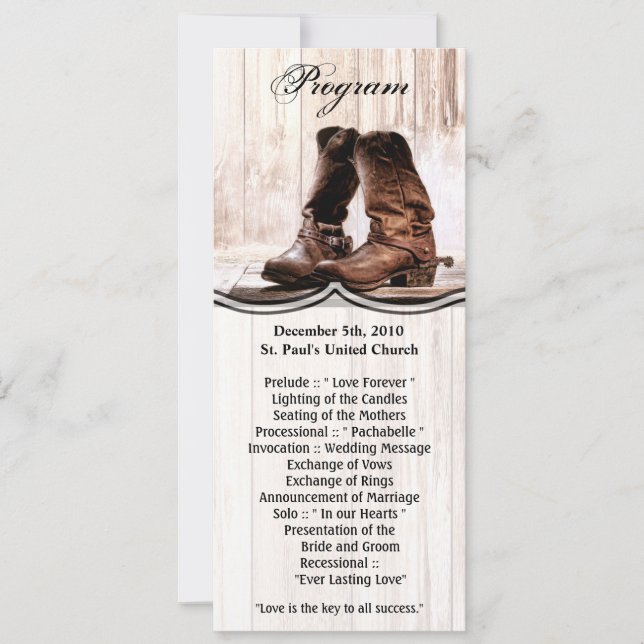 4x9.25 Program Cards Boots Country Rustic Western (Front)