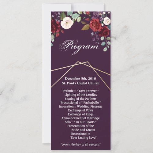 4x925 Program Cards Plum Purple Roses Gold Geomet